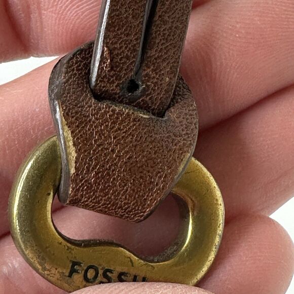Fossil Brass Key Charm Bag Hang Tag Brown Leather Strap Replacement Accessory - Picture 6 of 10